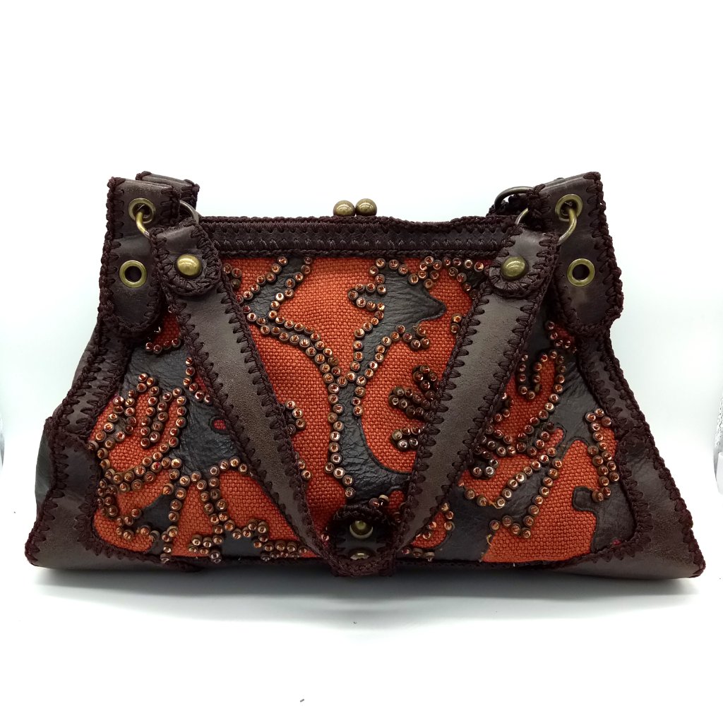 Vintage Isabella Fiore Brown Beaded Leather Purse